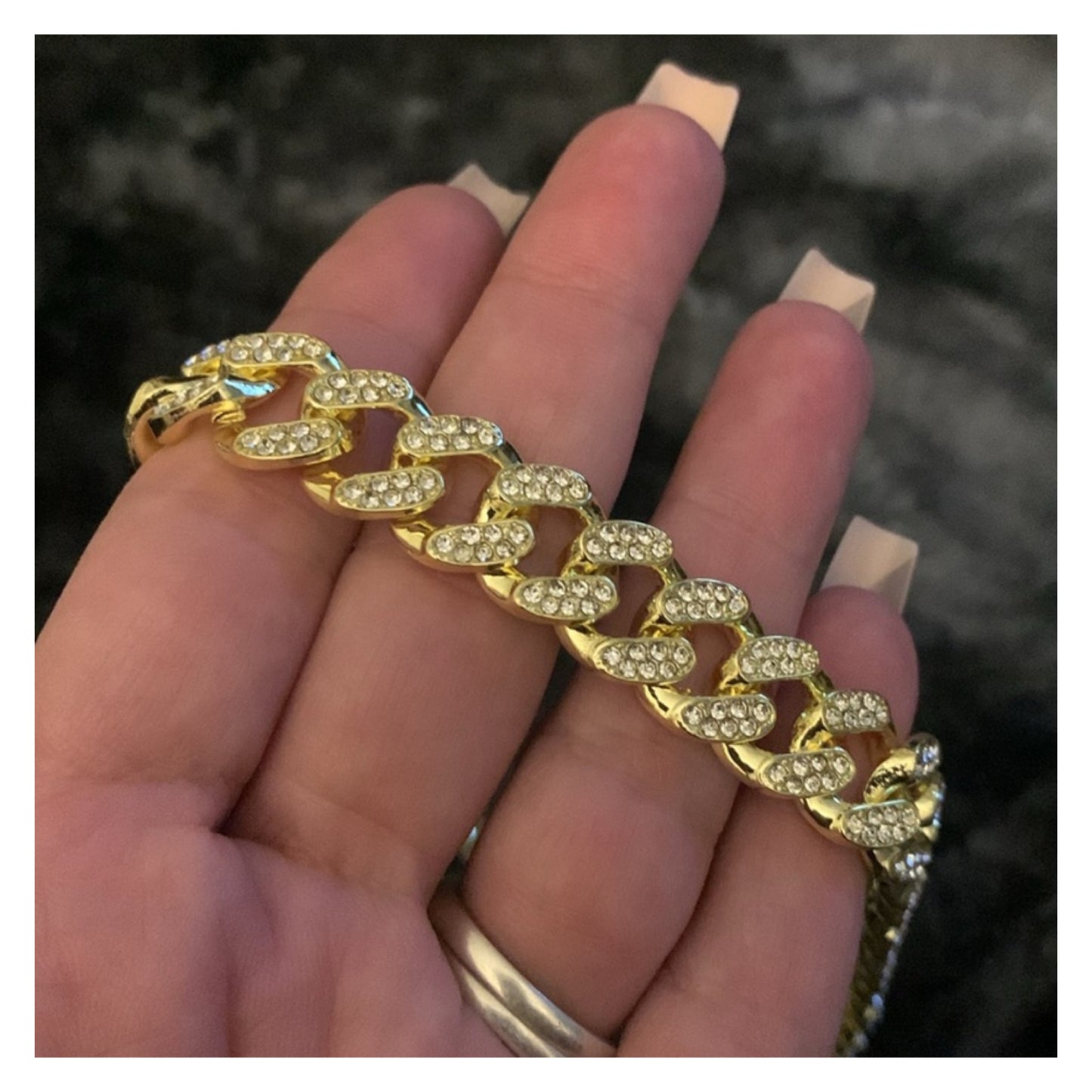 Gold 20” 13mm Cuban Link Chain with Clear CZ – Stainless Steel Iced Out Necklace