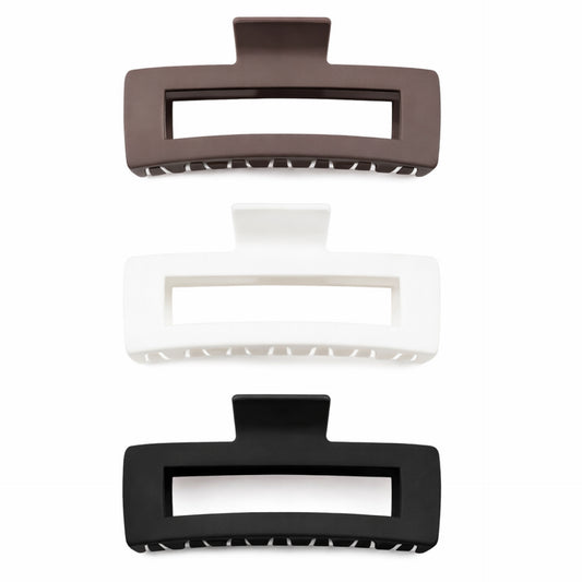 5 Inch Matte Rectangle Claw Clip Set – Brown Black White Hair Clips
