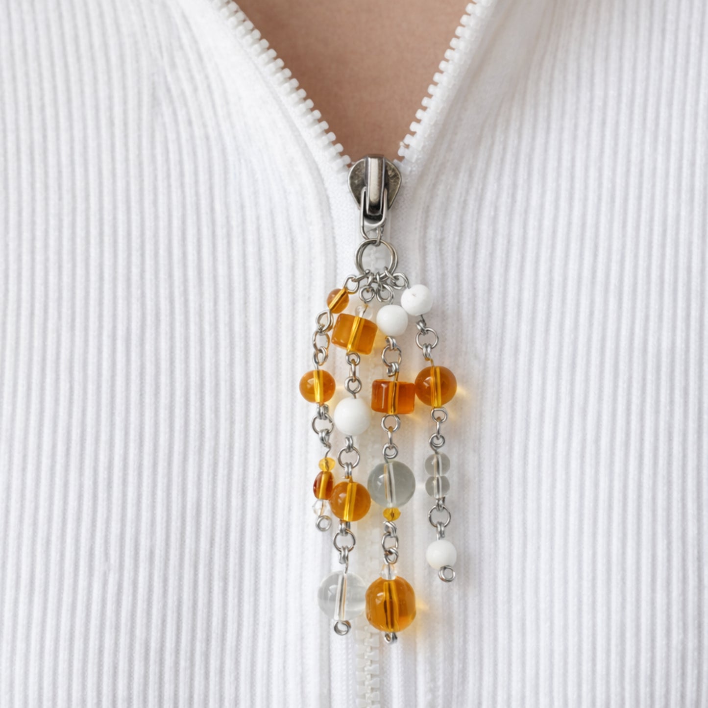 Orange Beaded Charm Keychain – Bag Charm, Zipper Pull, Lip Balm Clip