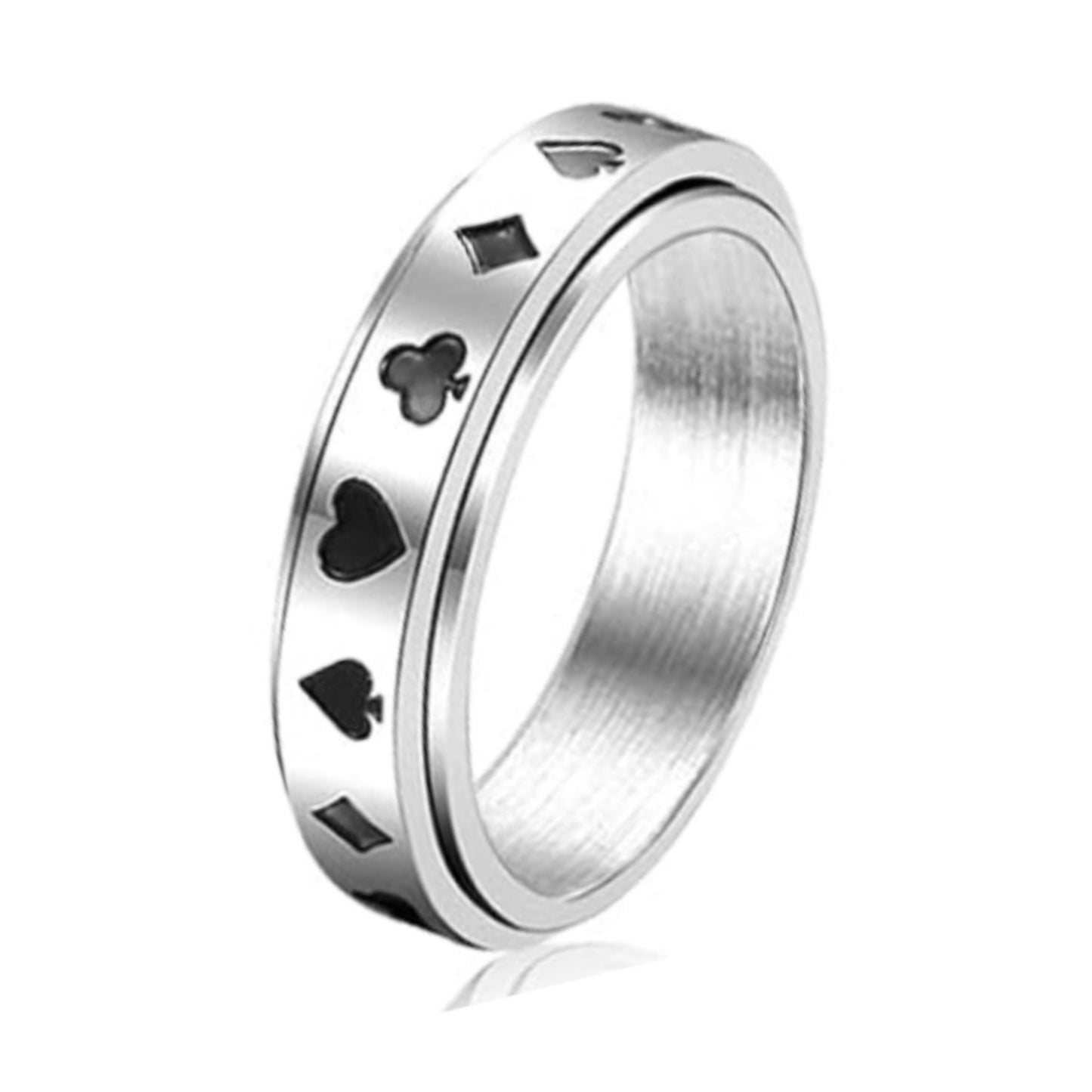 Silver Black Poker Themed Anxiety Fidget Spinner Ring