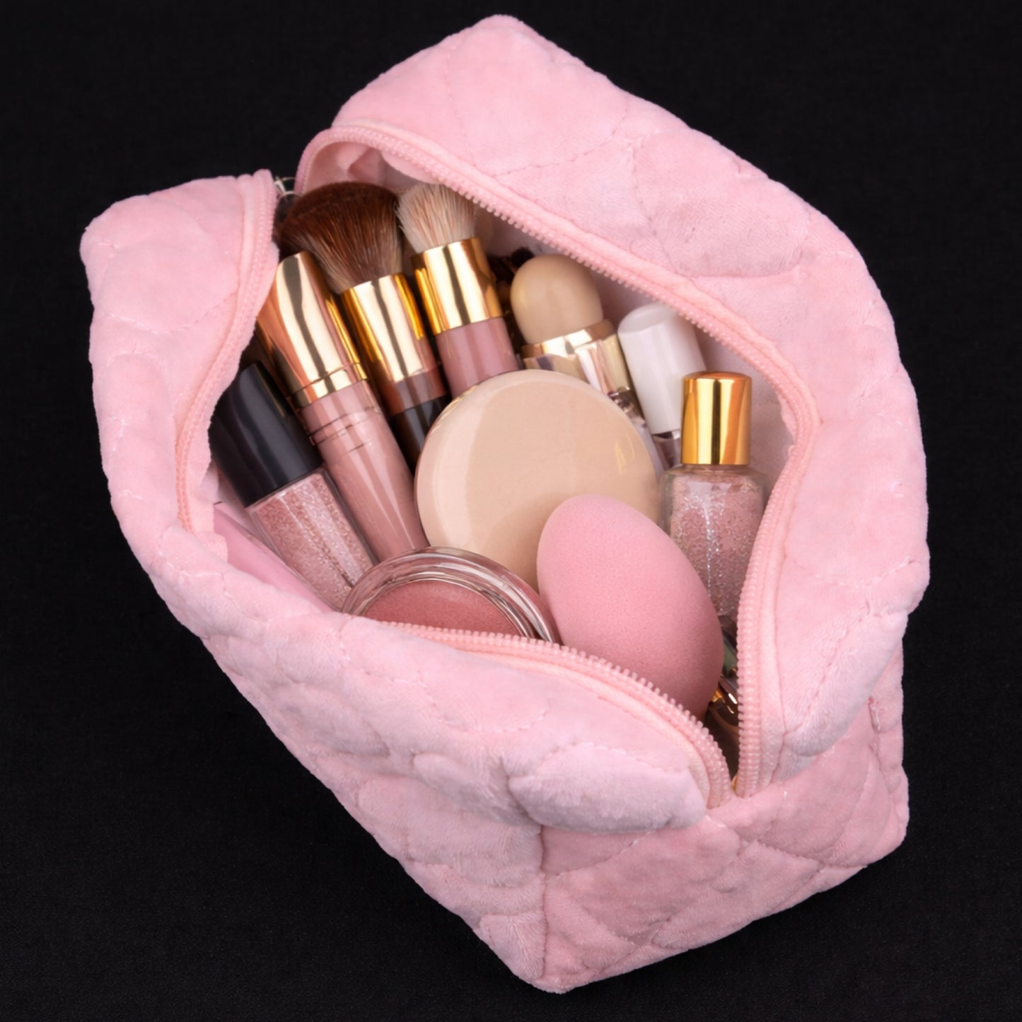 Pink Fuzzy Heart Cosmetic Makeup Bag