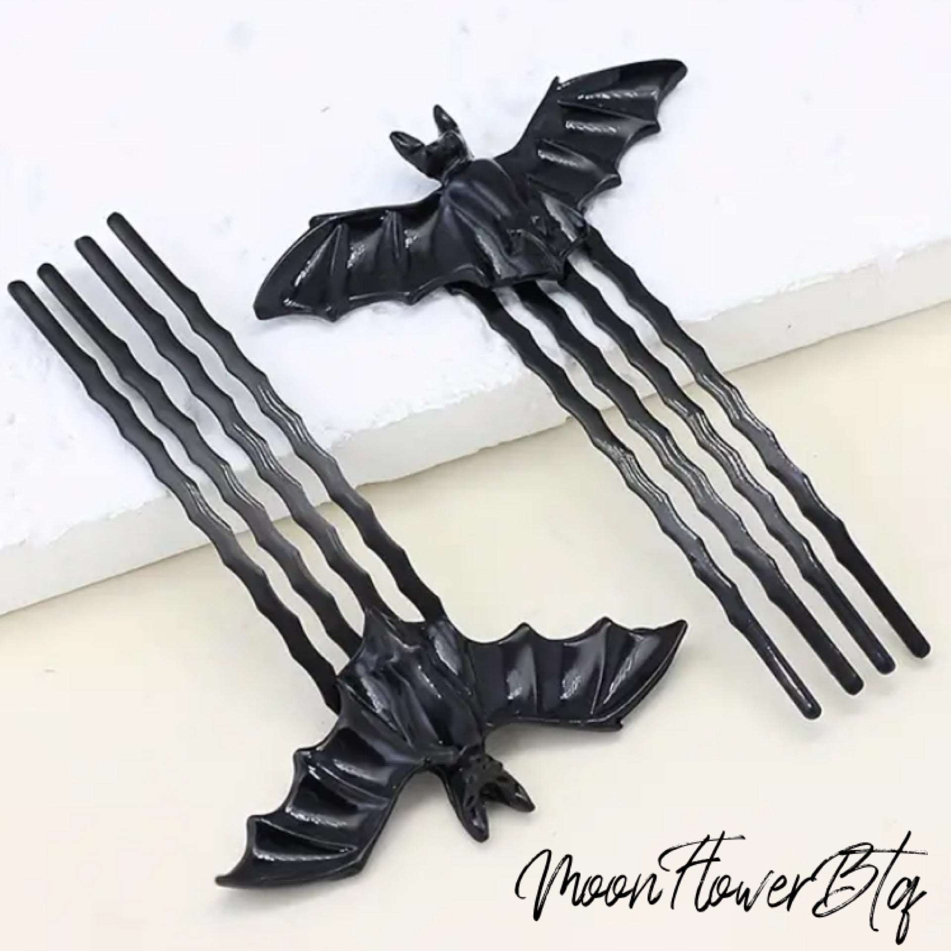 Black Bat Hair Comb Pins