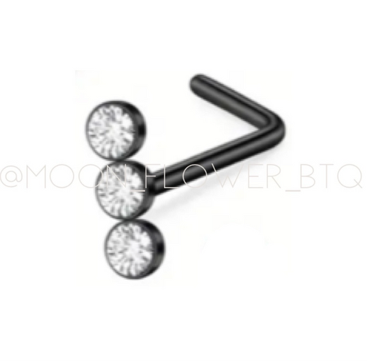 Triple CZ Black L Shaped Nose Ring