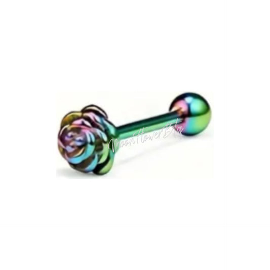 Rainbow Rose Bud Barbell Tongue Ring