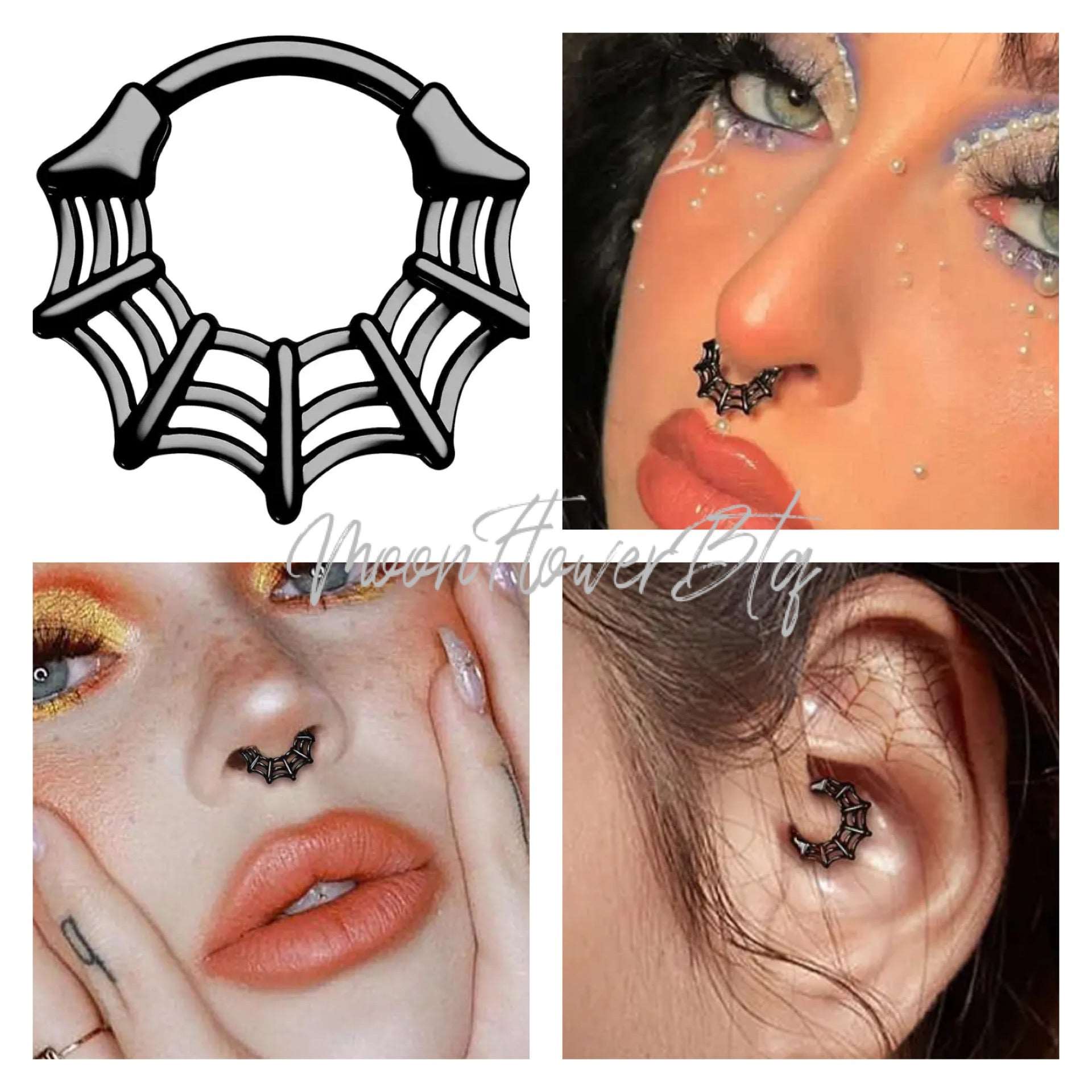 Black Spider Web Septum Clicker Ring