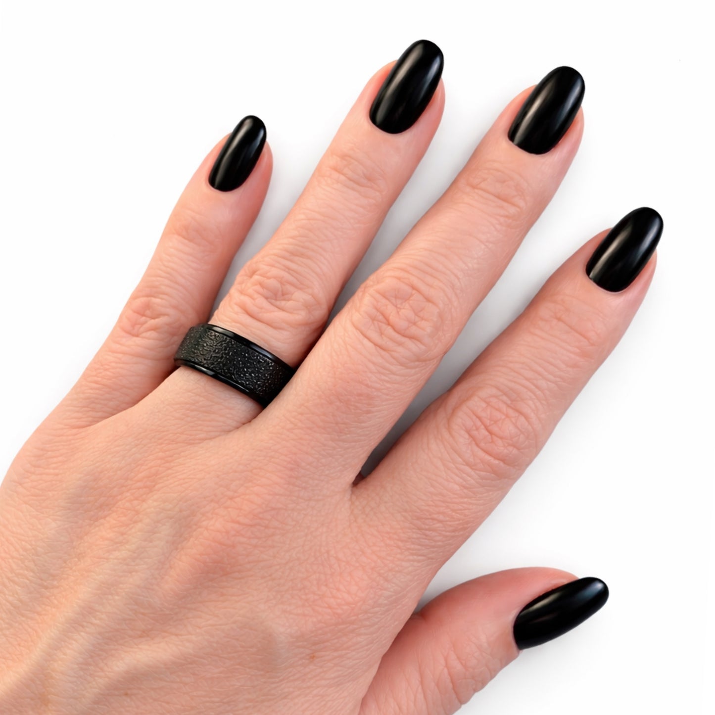 Black Textured Spinner Ring – Stainless Steel Wide Band