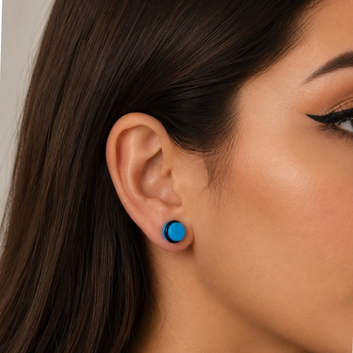 Blue Faux Gauge Fake Plug Stud Earrings – 18G 8mm