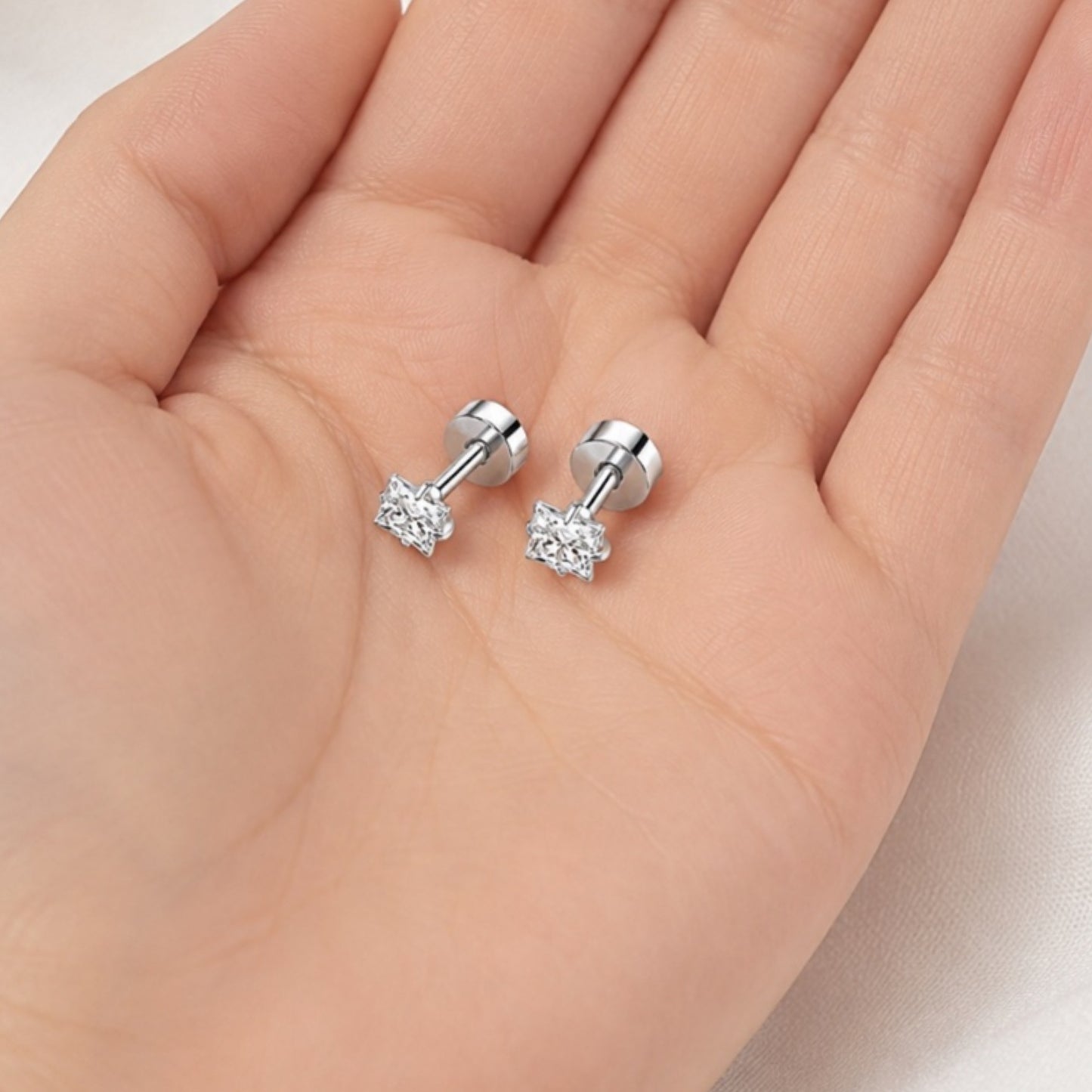 Square CZ Flat Back Stud Earrings