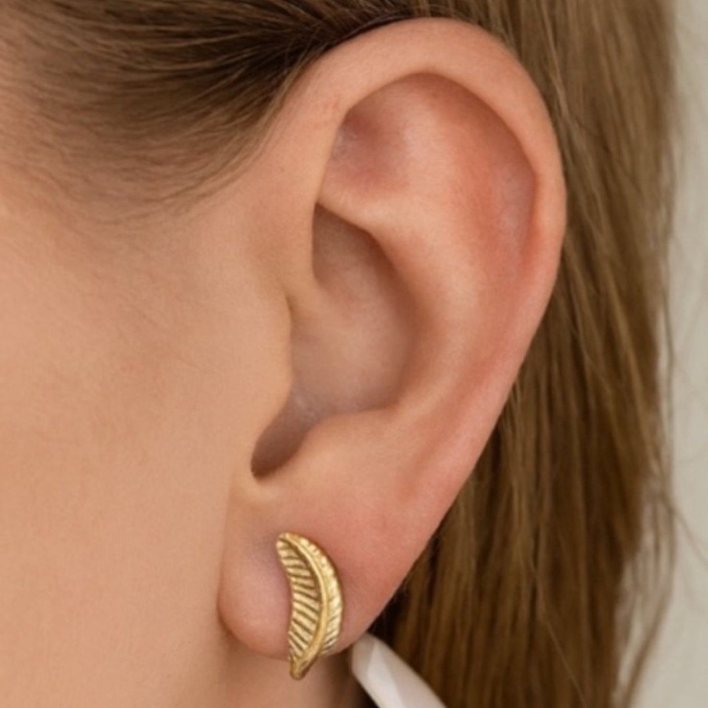 Gold Feather Flat Back Stud Earrings
