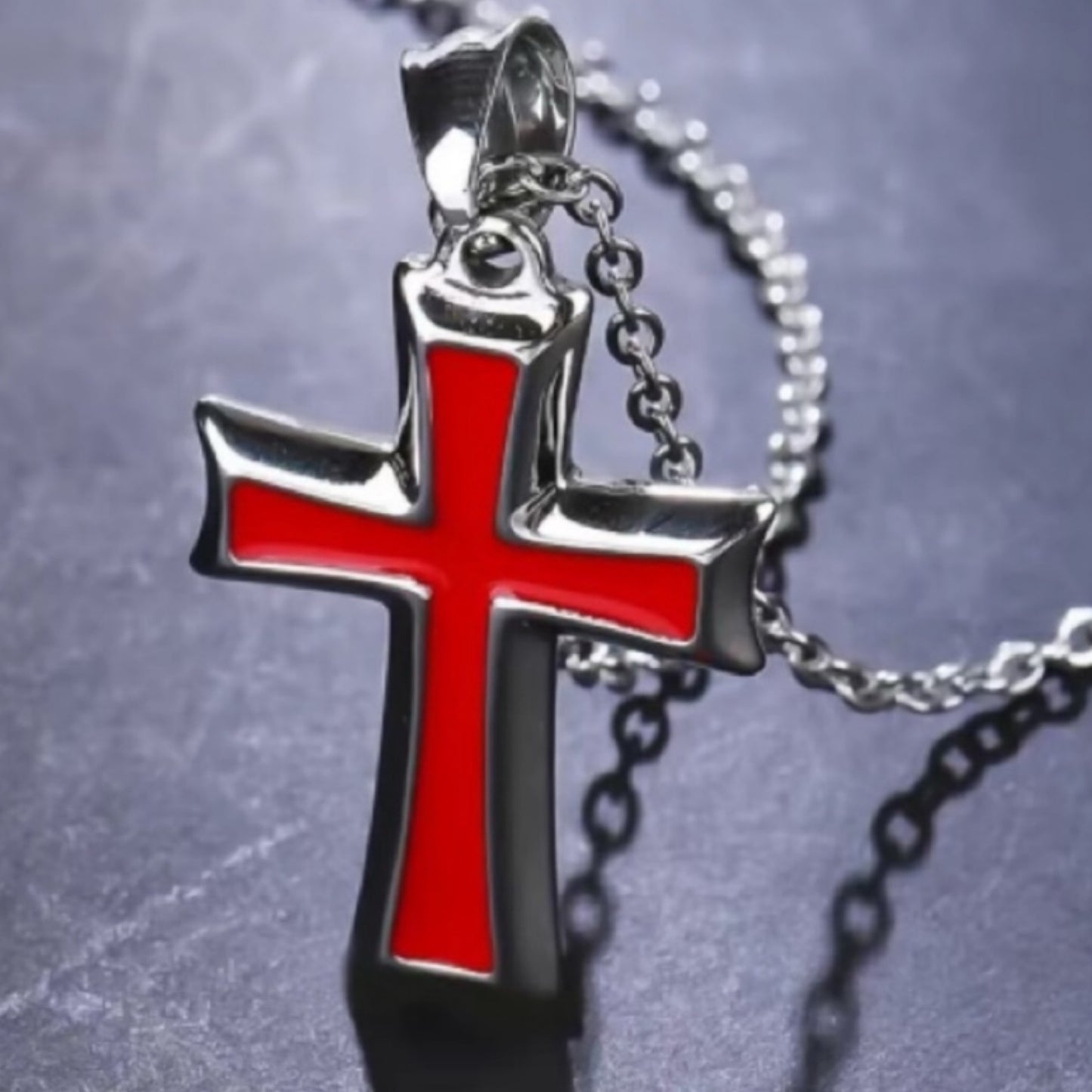 Red and Silver Cross Necklace