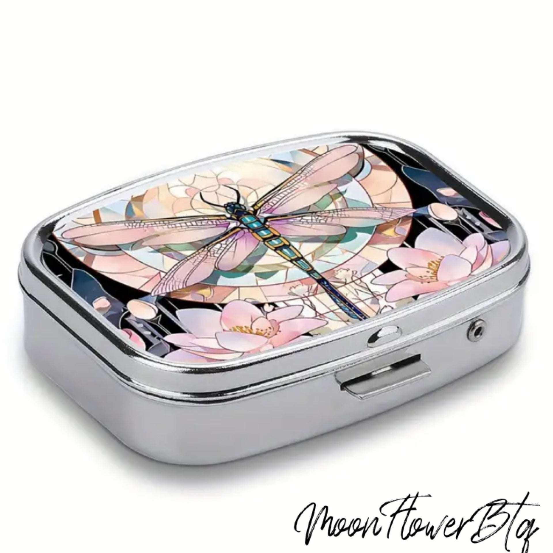 Pink Dragonfly Pill Case Travel Container