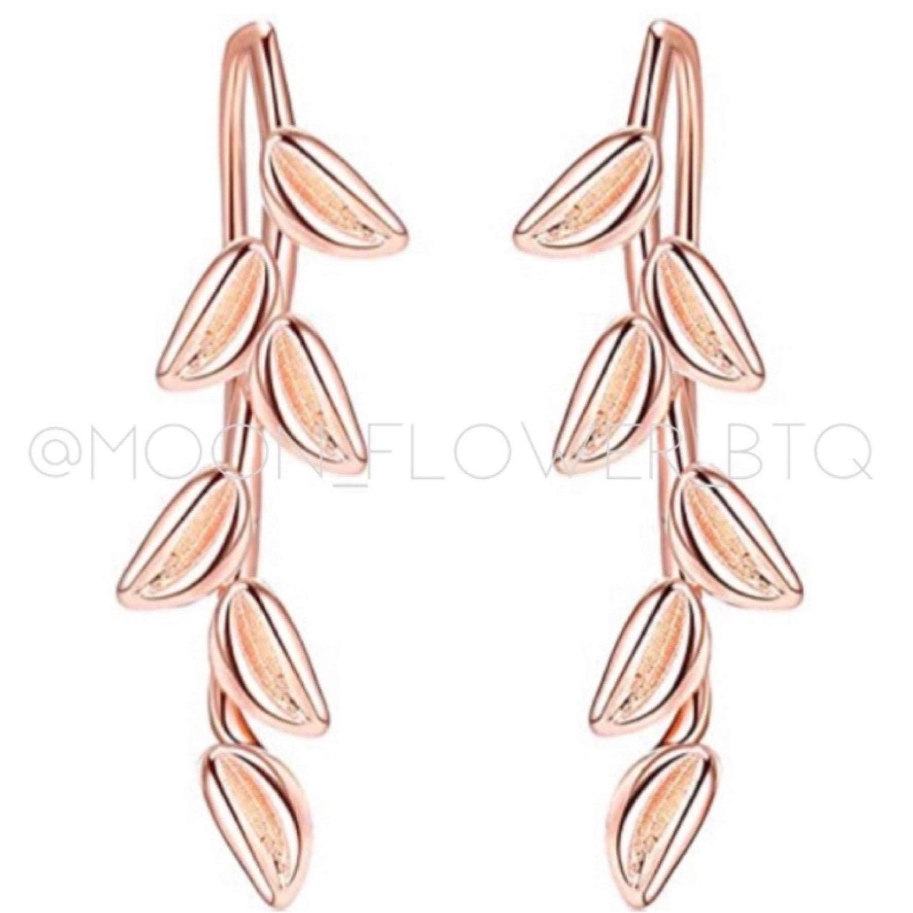 Rose Gold Leaf Crawler Earrings