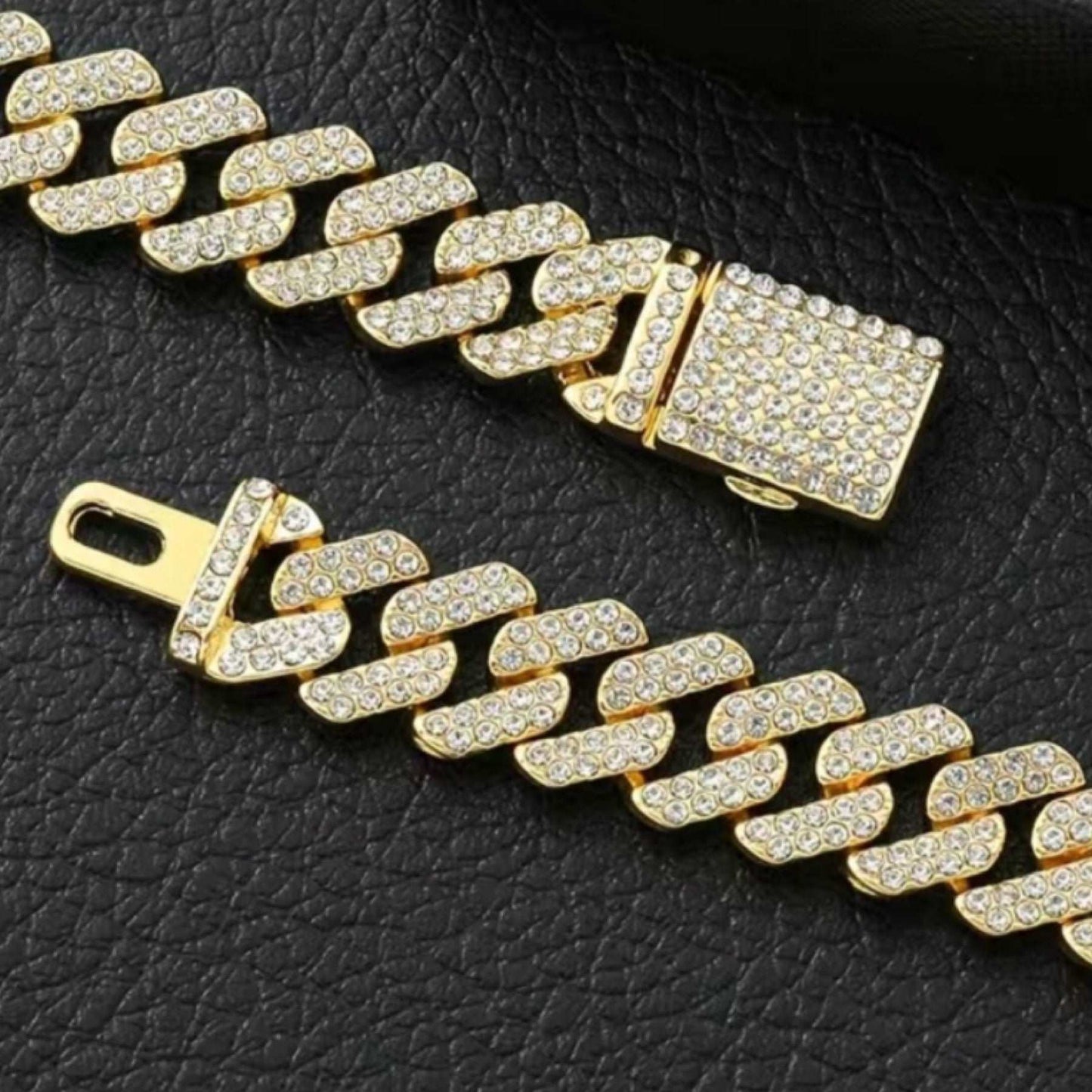 Iced Out Bling Gold Cuban Chain Hip Hop Style Bracelet