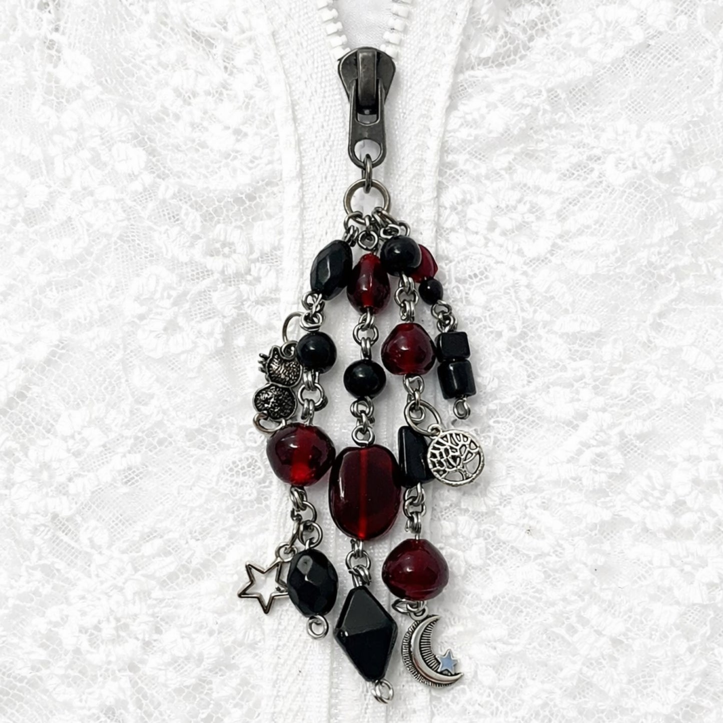 Red Black Beaded Charm Keychain –  Bag Charm & Zipper Pull