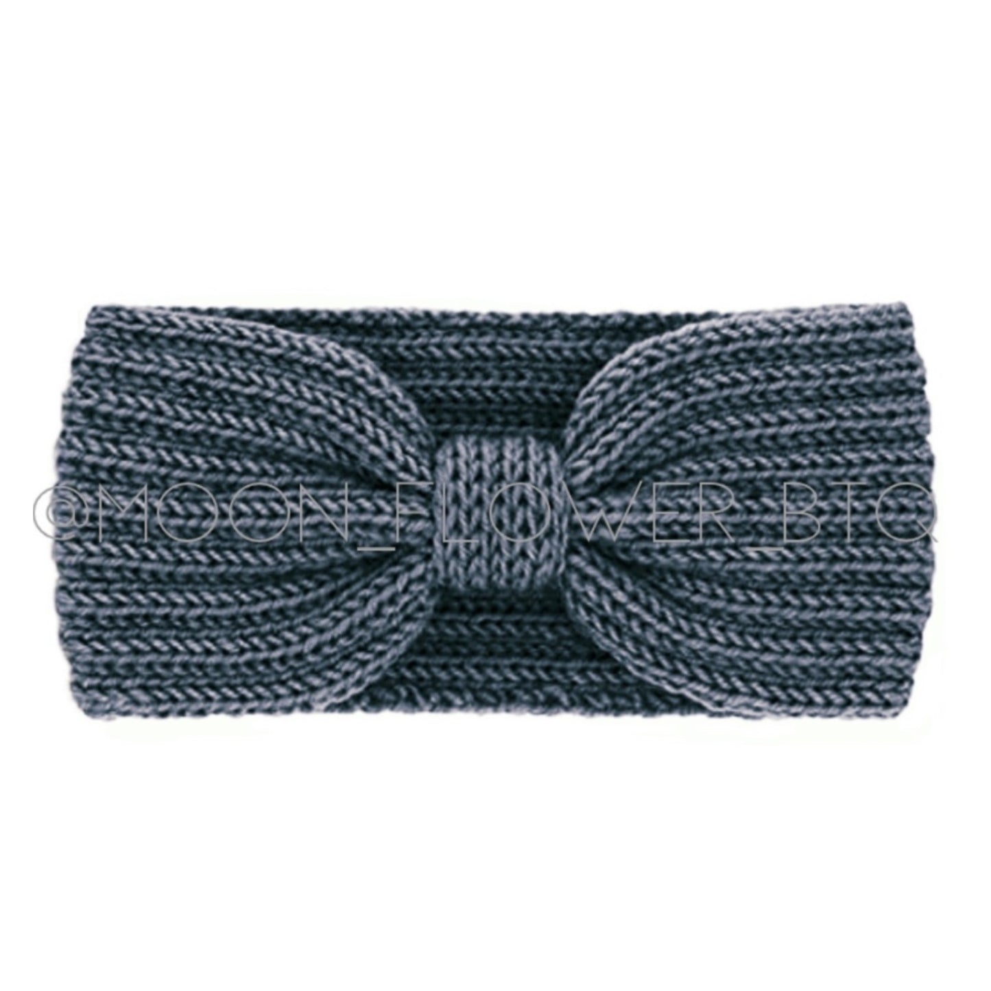 Vegan Knit Bow Headband Ear Warmer Blue