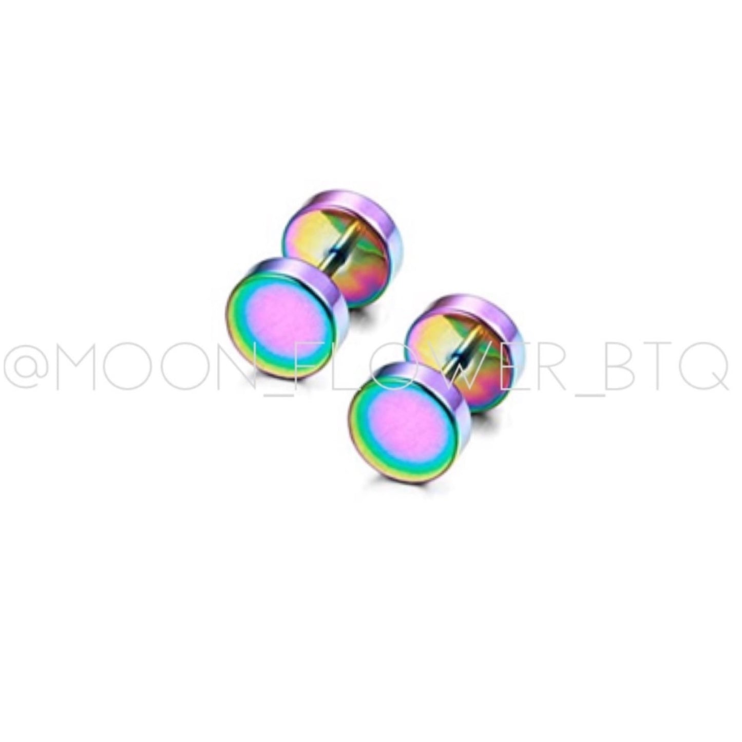 Rainbow Flat Barbell Earrings 7mm