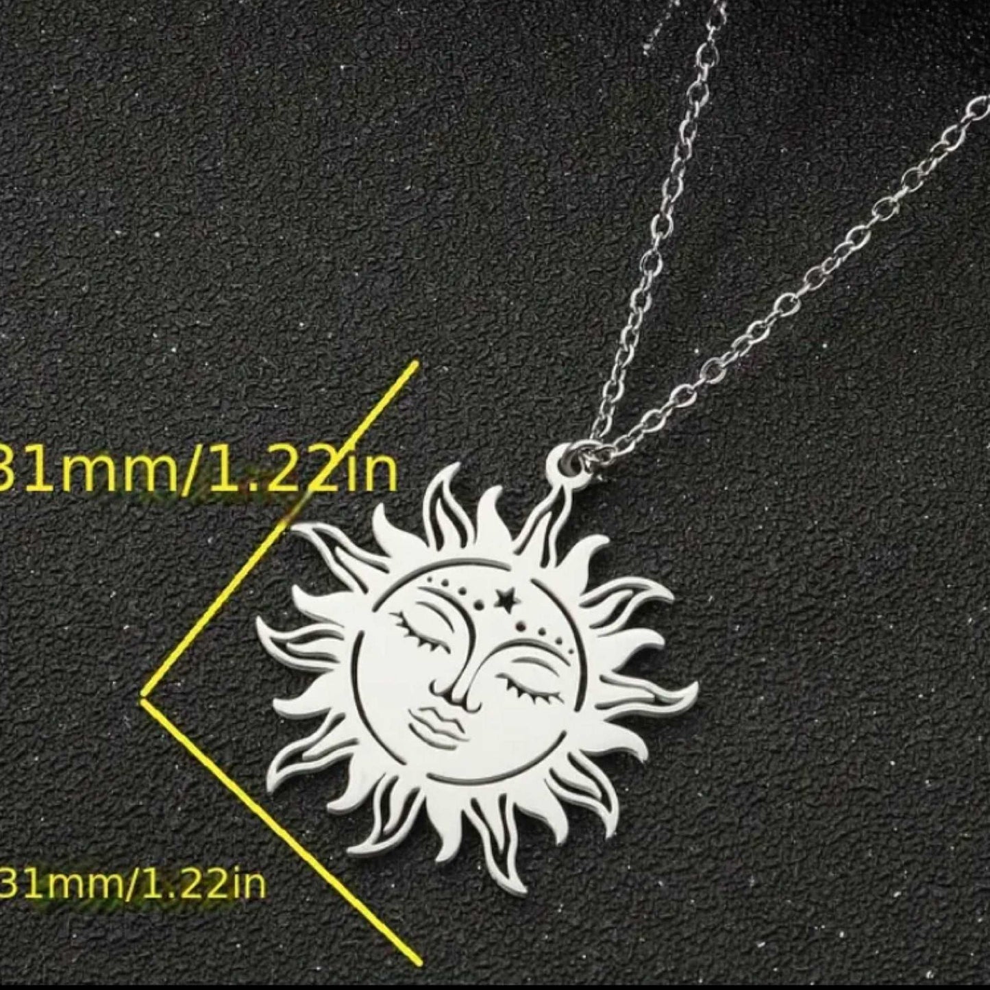 Silver Boho Sun Face Pendant Necklace