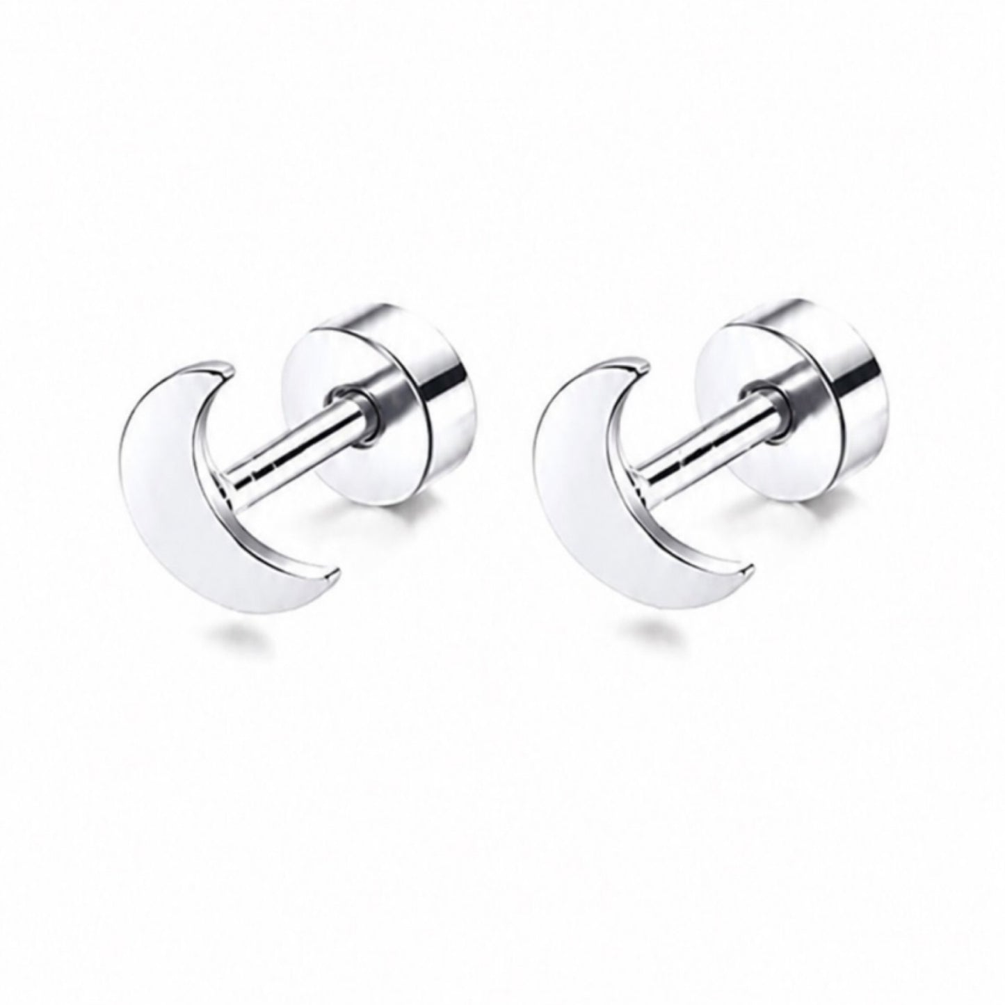 Silver Moon Flat Back Stud Earrings
