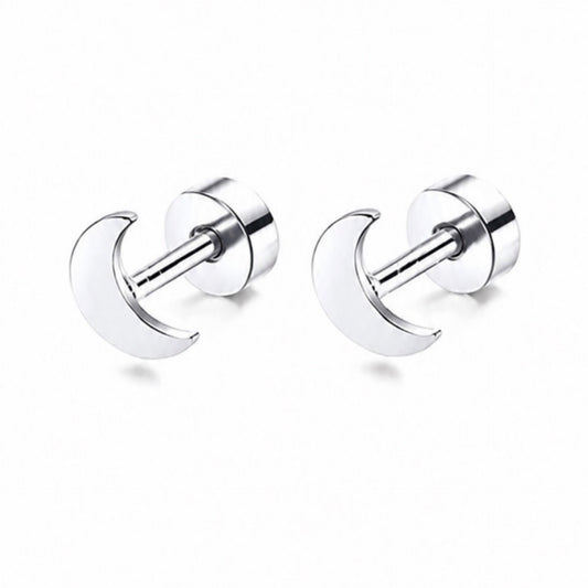 Silver Moon Flat Back Stud Earrings