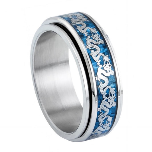 Stainless Steel Blue Dragon Spinner Ring