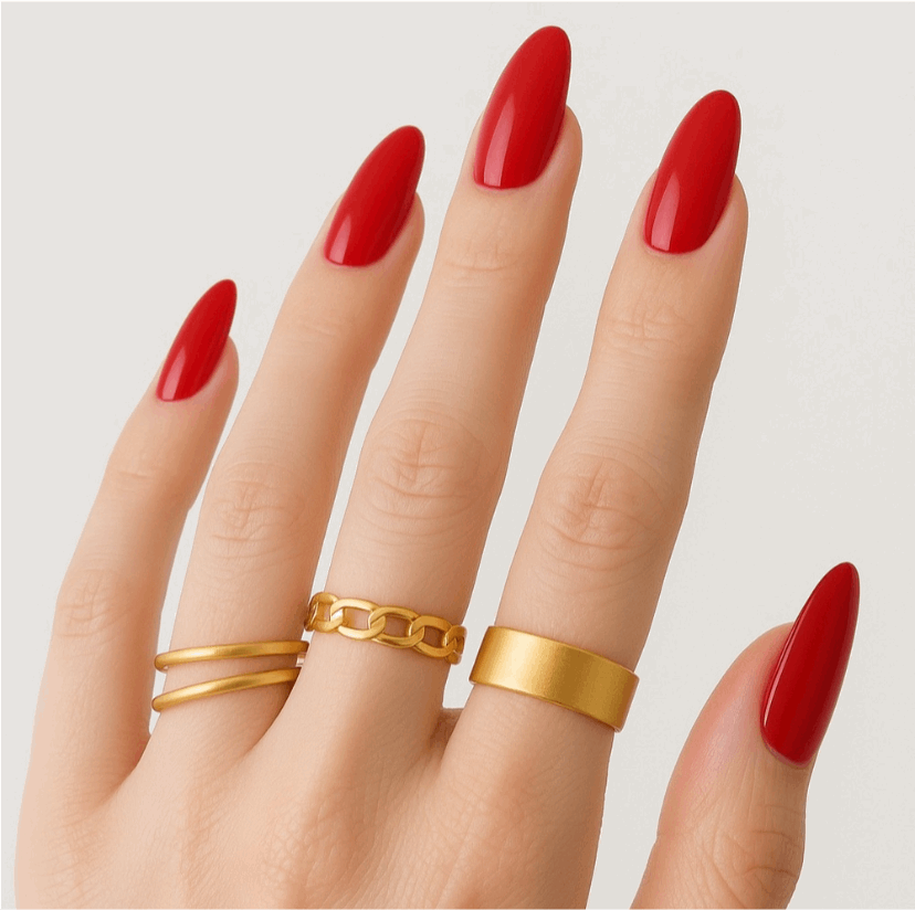 Gold Adjustable Ring Set – Wide Band, Chain Link & Spiral Design