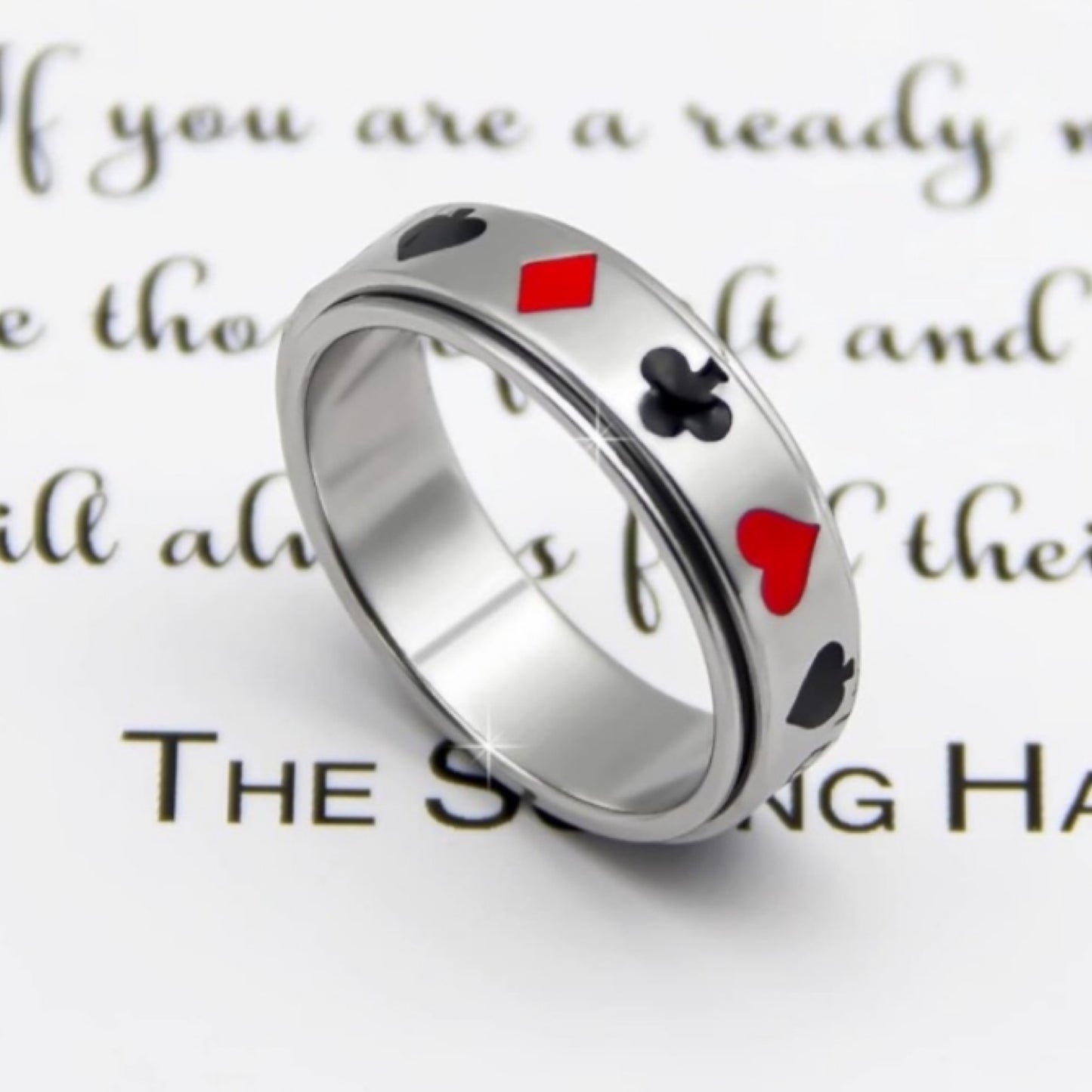 Red Black Poker Themed Anxiety Fidget Spinner Ring