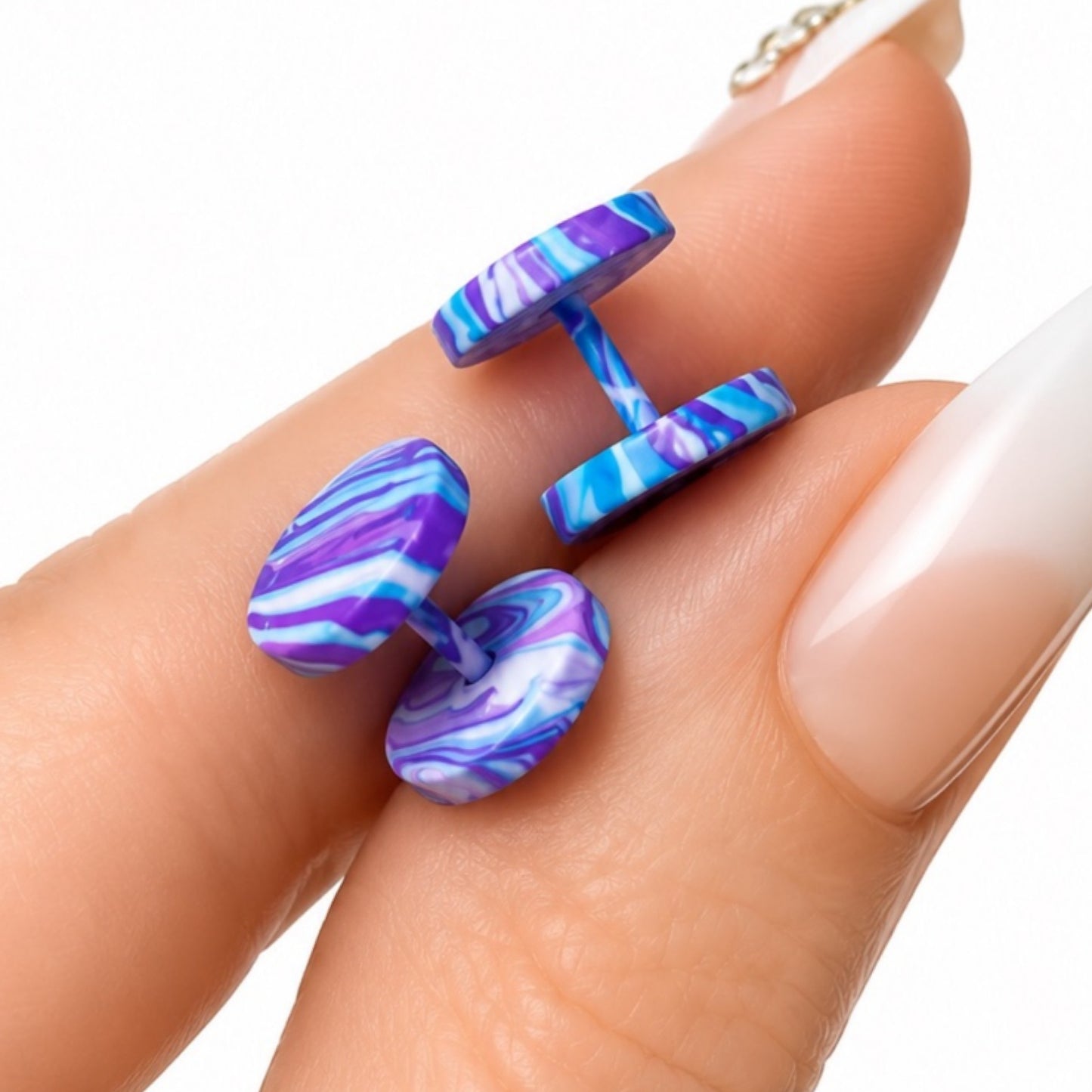 Blue Purple Marble Faux Gauge Fake Plug Earrings – 16G 10mm