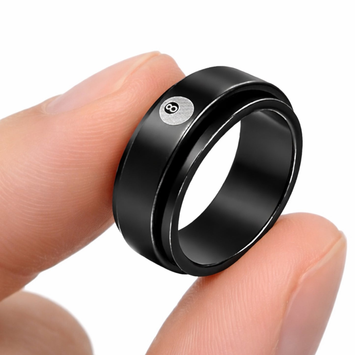 Black Stainless Steel 8 Ball Spinner Ring