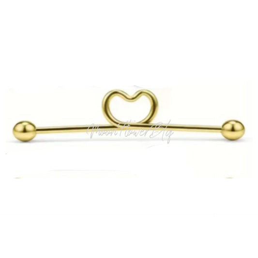 Gold Heart Industrial Barbell Earring