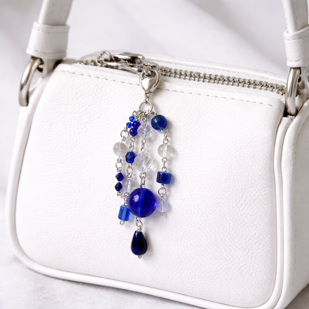 Blue Beaded Charm - Keychain Bag Charm Zipper Pull