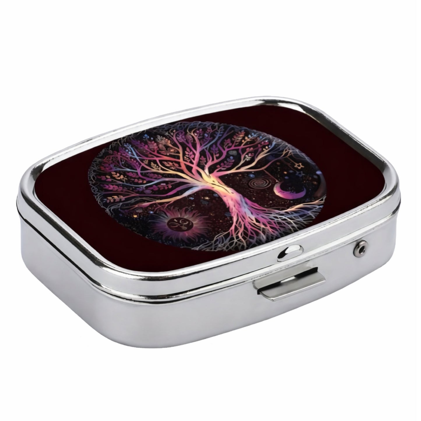 Celestial Tree of Life Sun & Moon Pill Box – Cosmic Metal Medicine Case