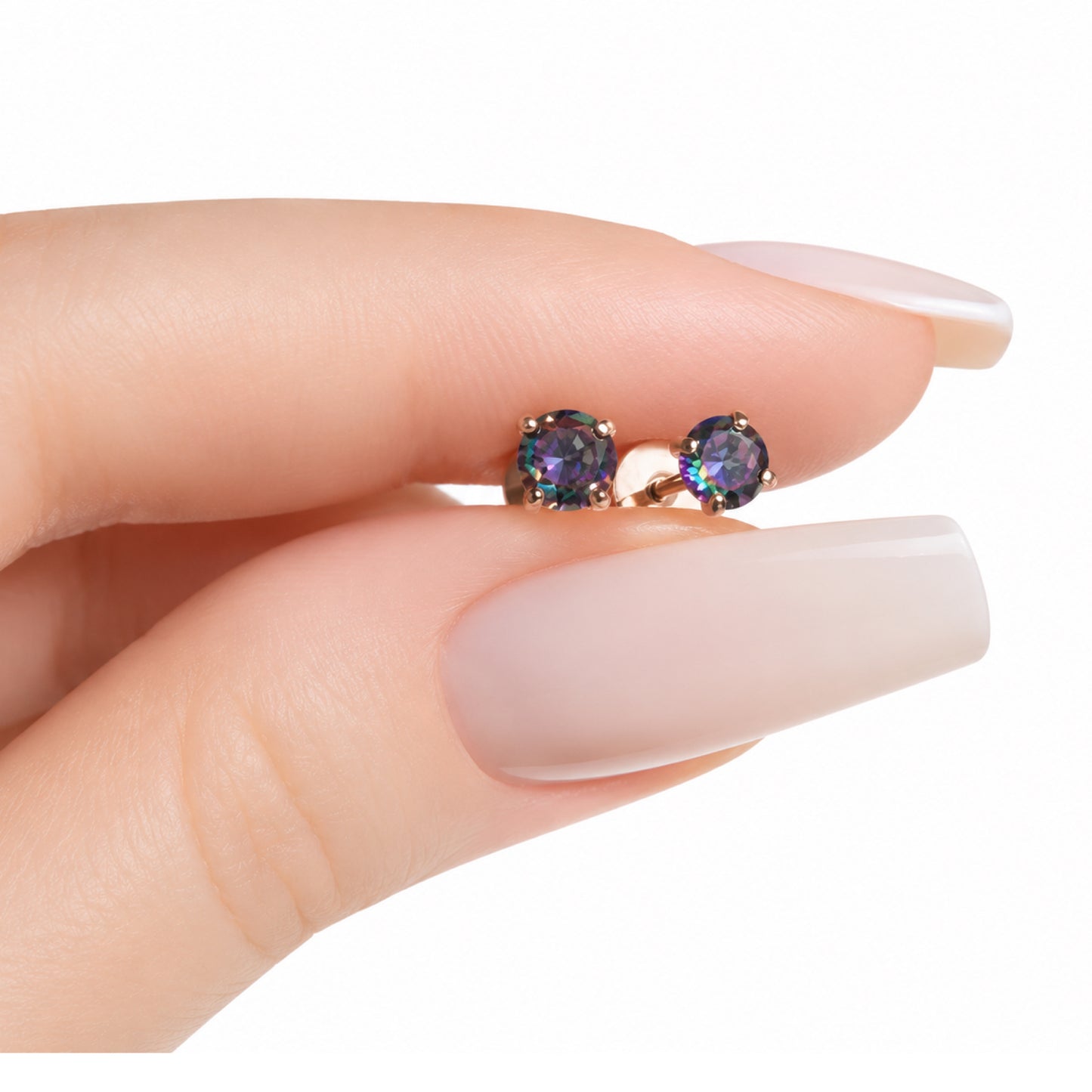 Rose Gold Rainbow CZ Flat Back Stud Earrings