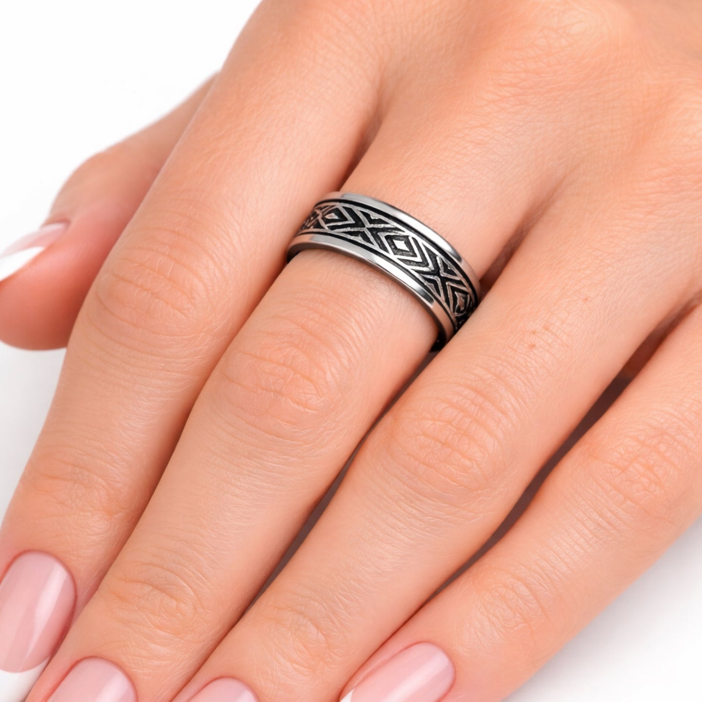 Stainless Steel Geometric Fidget Spinner Ring