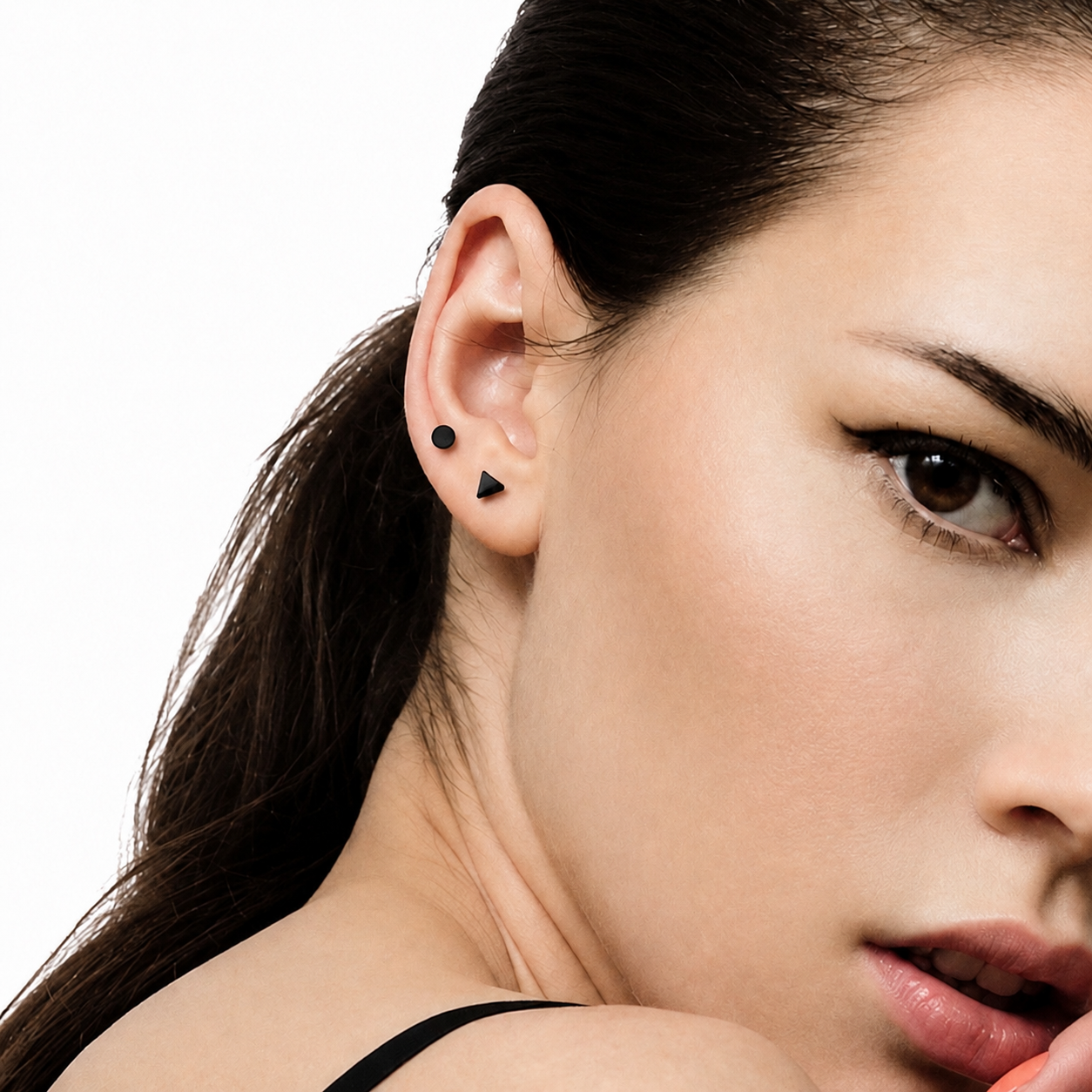 Black Triangle Flat Back Stud Earrings