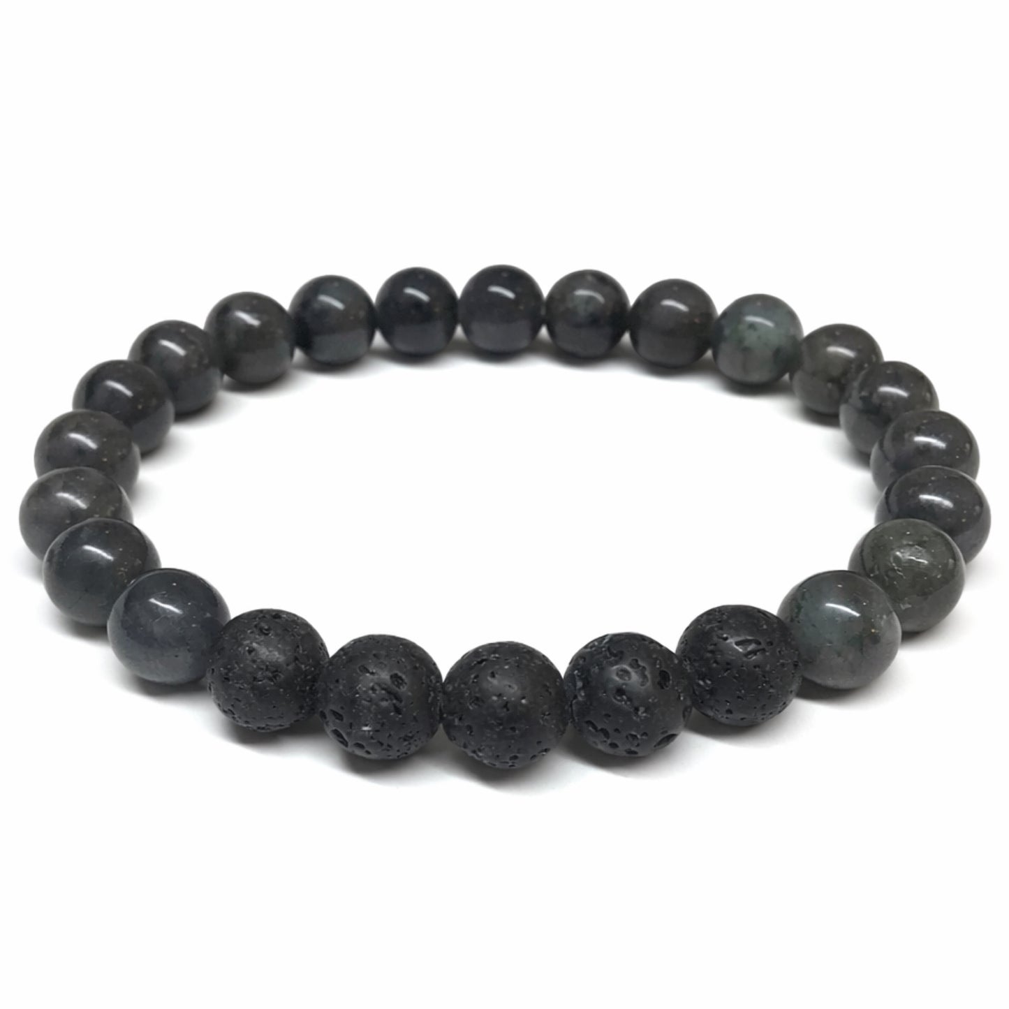 Lava Stone & Moss Agate Beaded Stretch Bracelet – 8mm Gemstone Diffuser