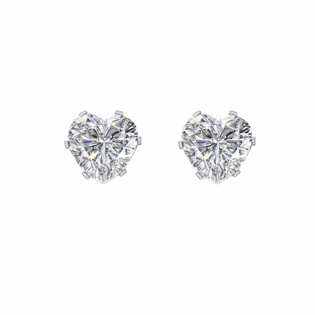 Clear Heart CZ Stud Earrings | 6mm Stainless Steel Hypoallergenic Everyday Jewelry