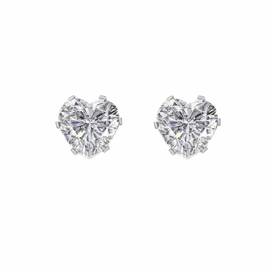 Clear Heart CZ Stud Earrings | 6mm Stainless Steel Hypoallergenic Everyday Jewelry
