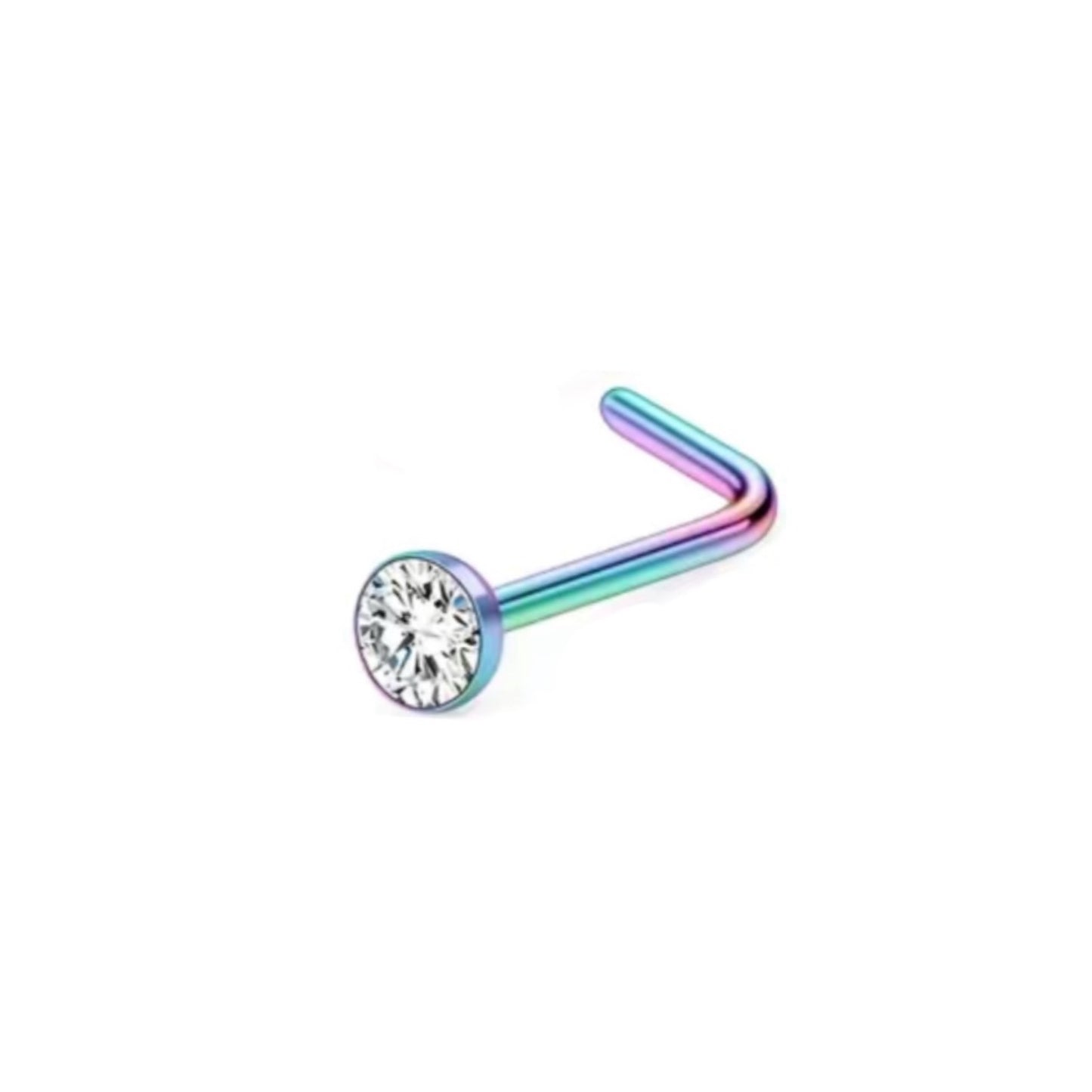 Rainbow CZ L Shaped Nose Ring