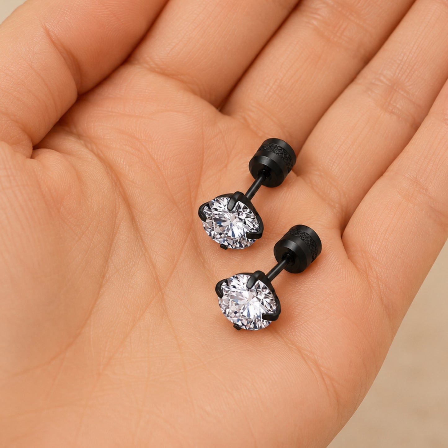 Black Stainless Steel 8mm CZ Double Ended Stud Earring