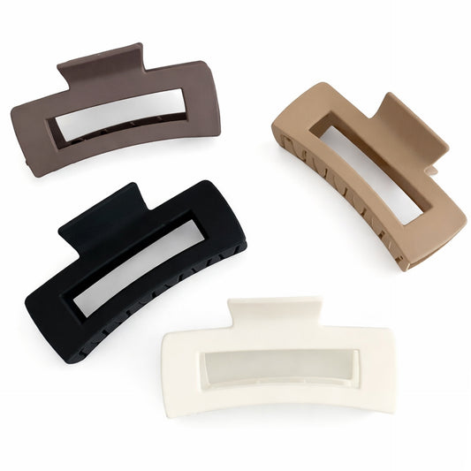 4 Piece Large 4” Matte Rectangle Claw Clip Set – Neutral Collection
