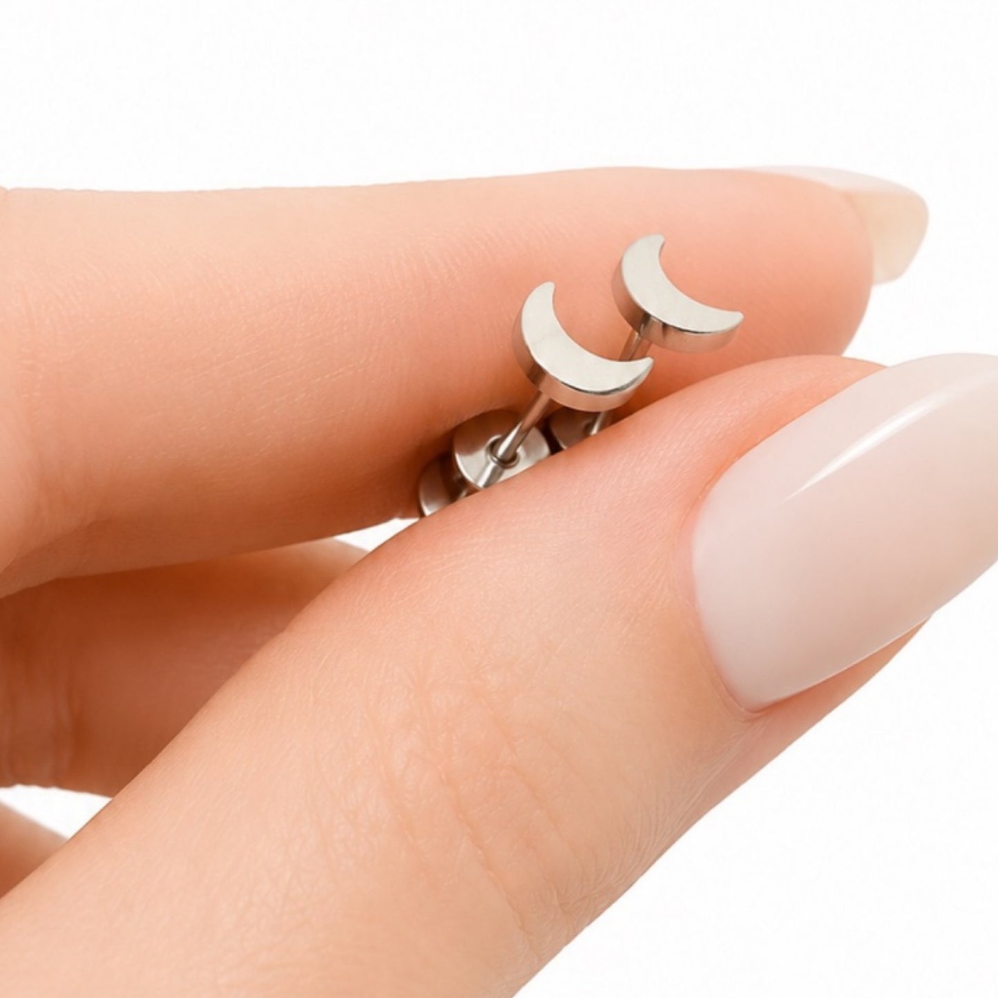 Silver Moon Flat Back Stud Earrings