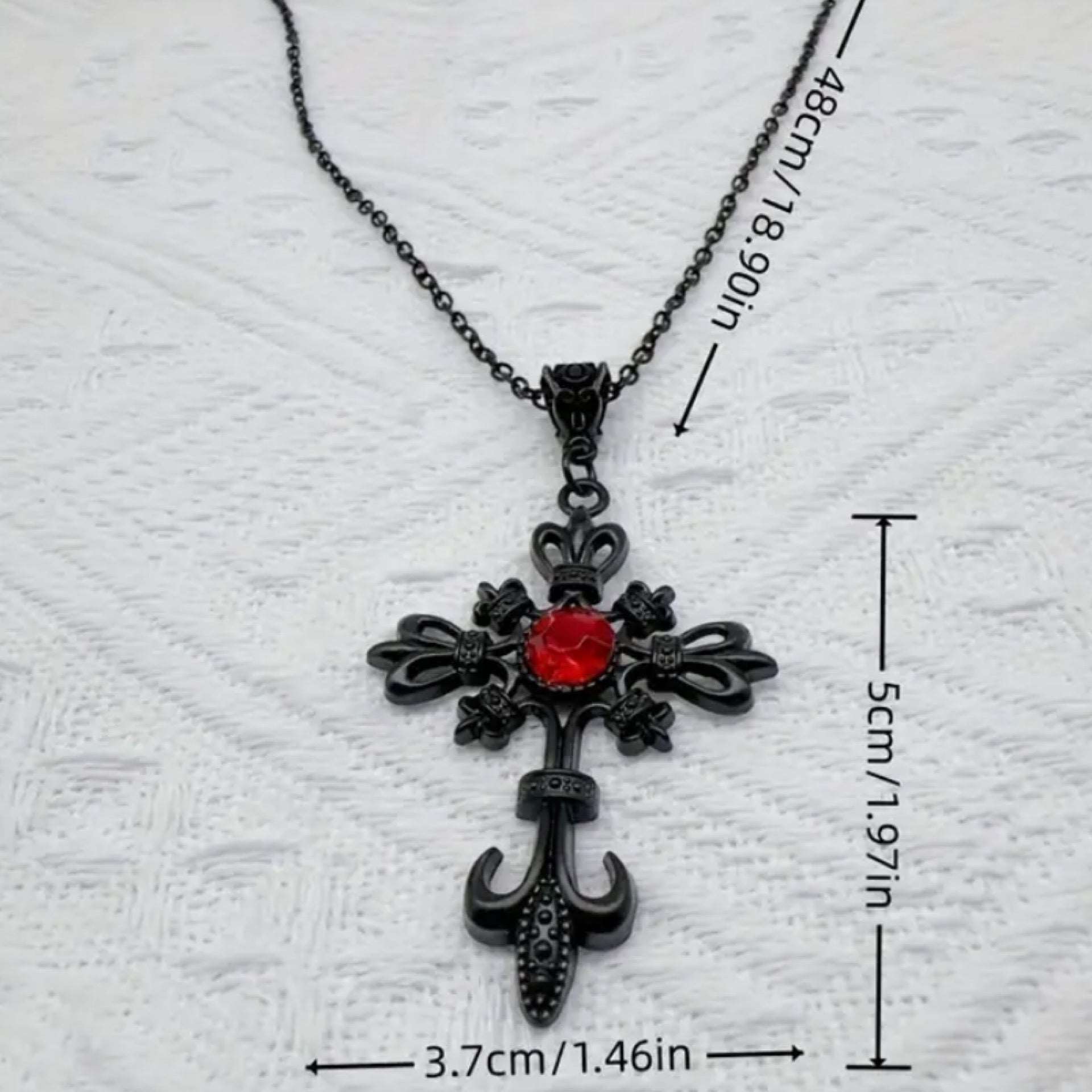 Vintage Gothic Black Red CZ Cross Pendant Necklace