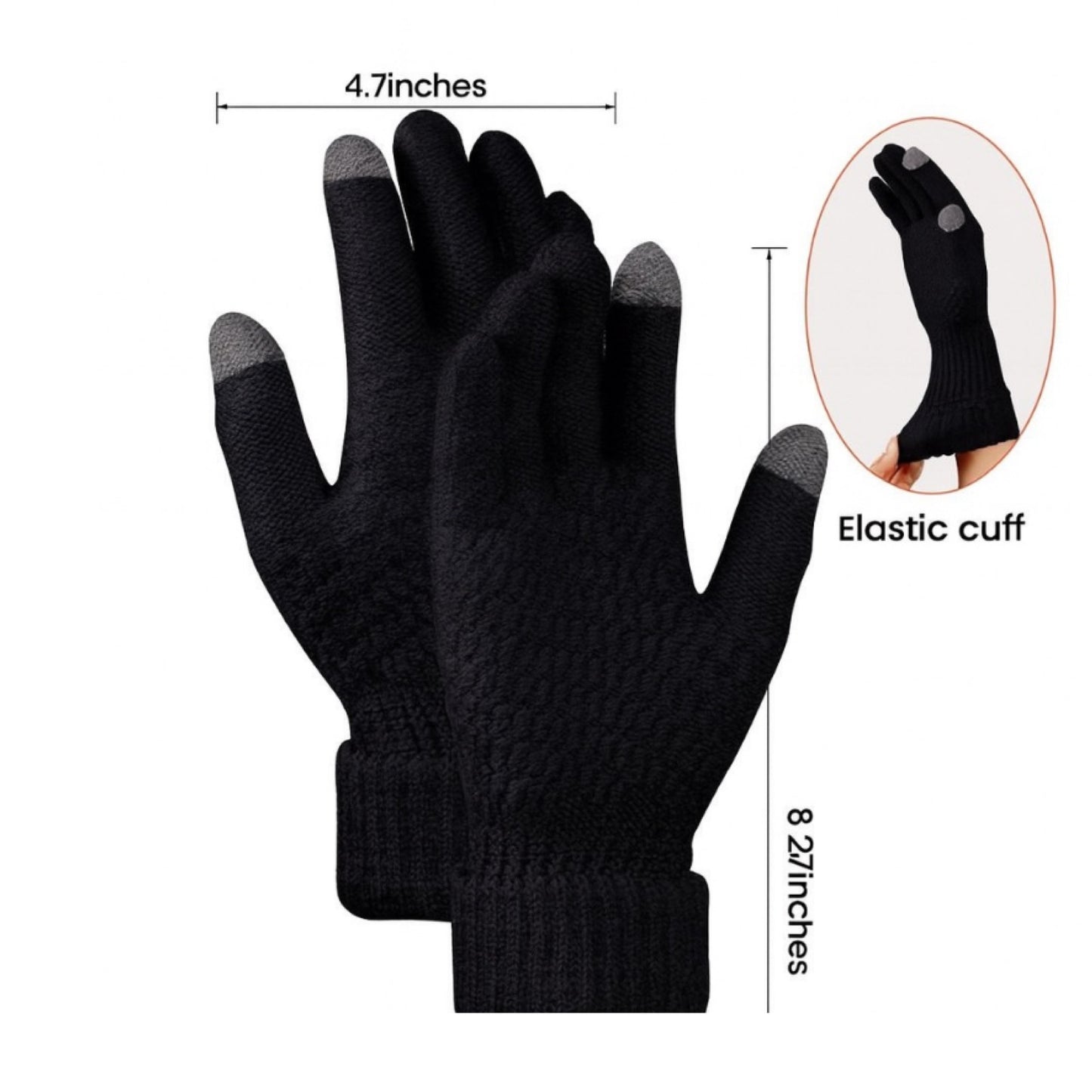 Black Touchscreen Knit Winter Gloves – Thermal Warm Unisex