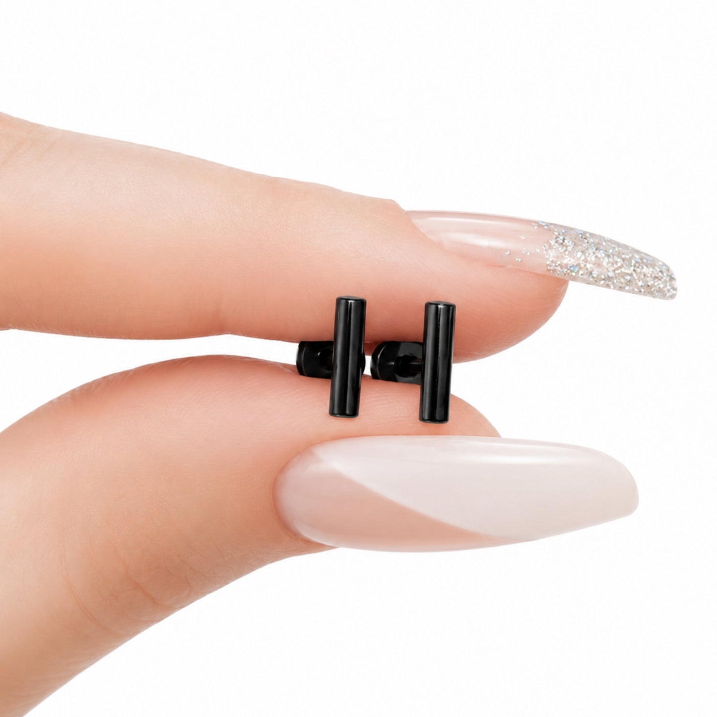 Black Bar Flat Back Stud Earrings