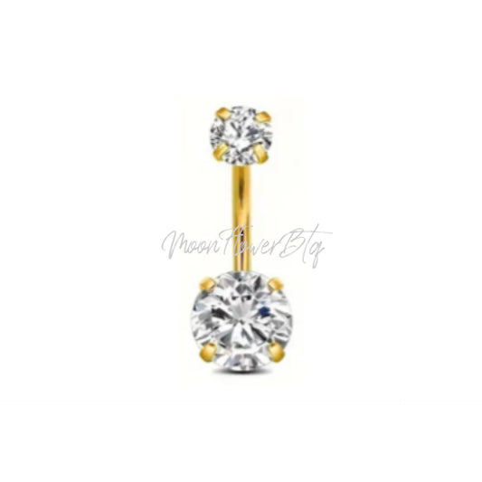 18k Gold Double CZ Navel Belly Button Ring