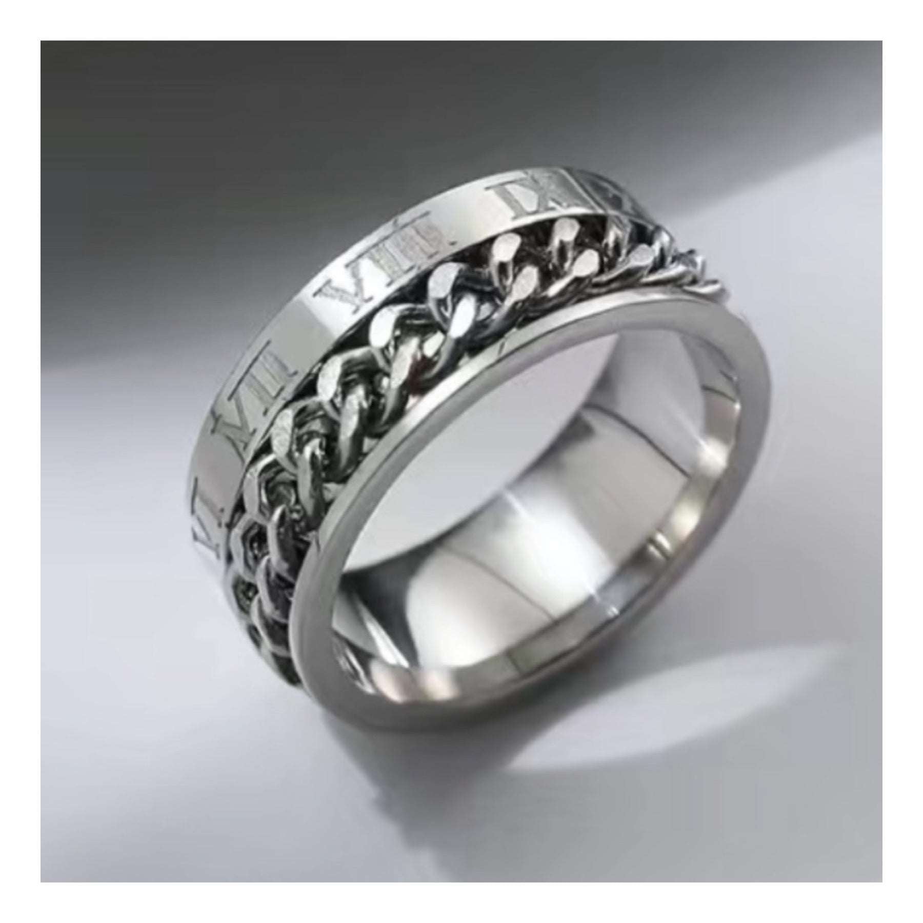 Silver Roman Numeral Chain Anxiety Fidget Spinner Ring