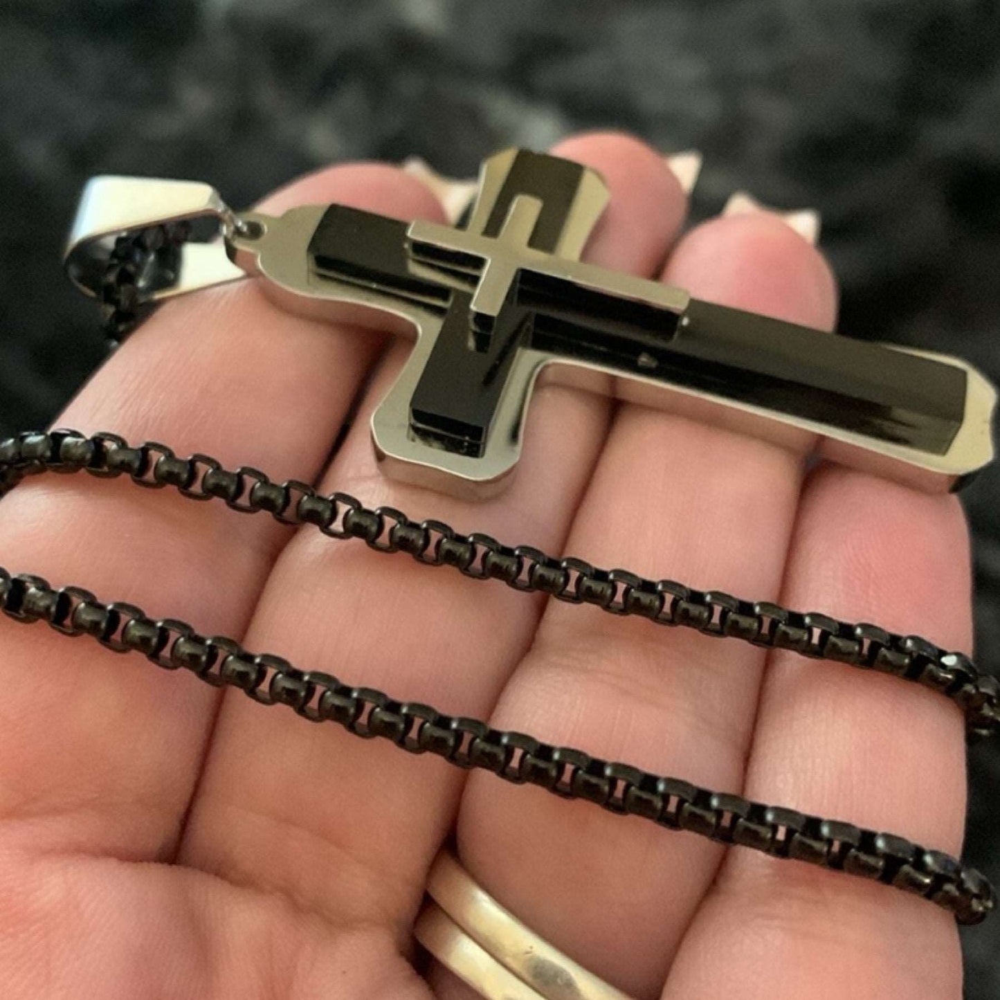 Black & Silver Multi-Layer Cross Necklace