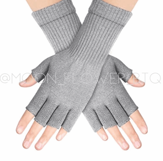 Gray Stretchy Fingerless Gloves