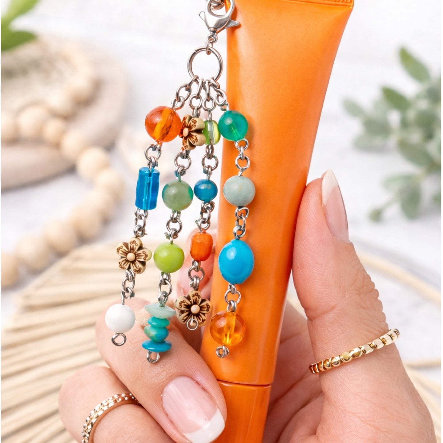 Colorful Beaded Boho Floral Charm | Keychain Bag Charm Zipper Pull