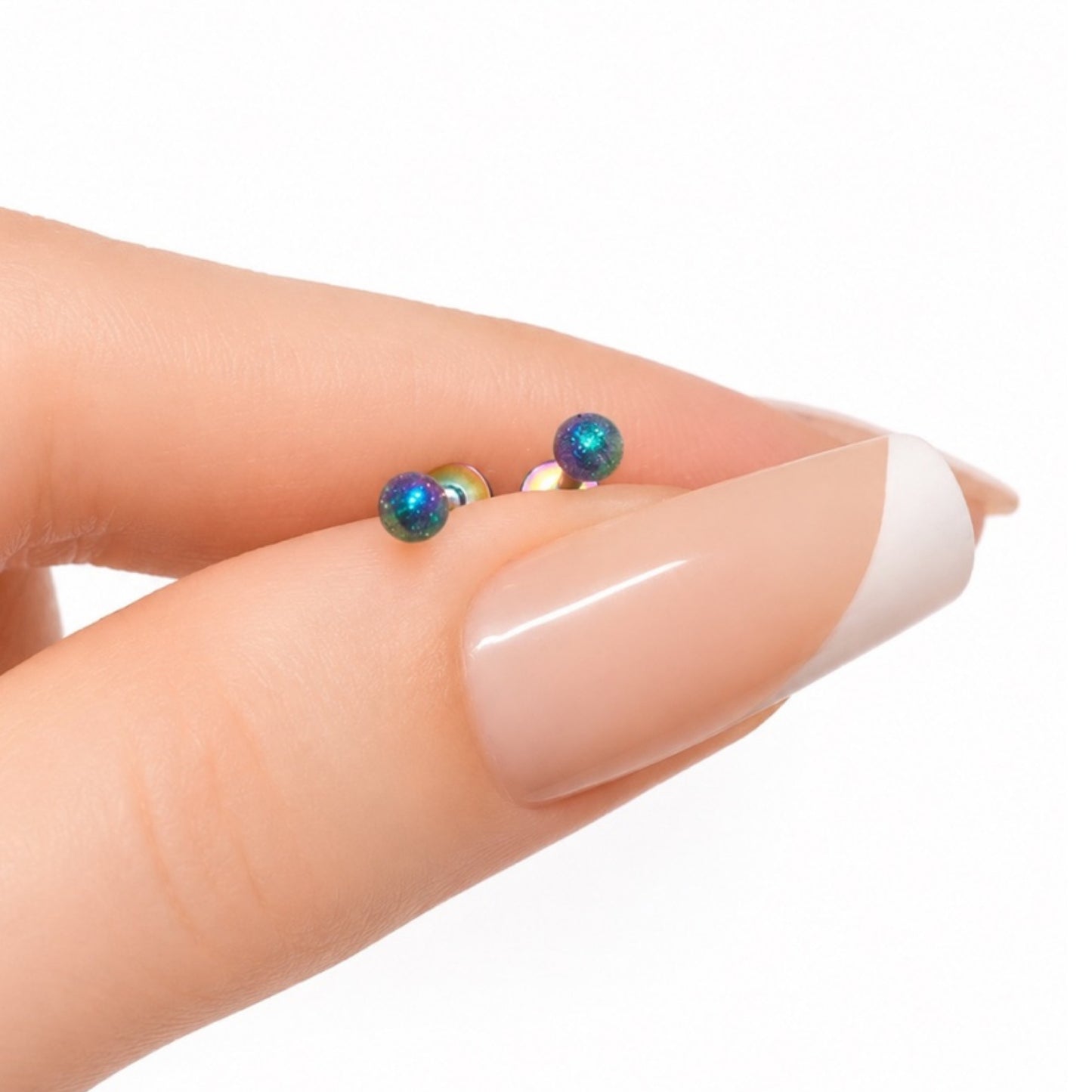 Rainbow Stainless Steel Sandblast Textured Ball Flat Back Stud Earrings